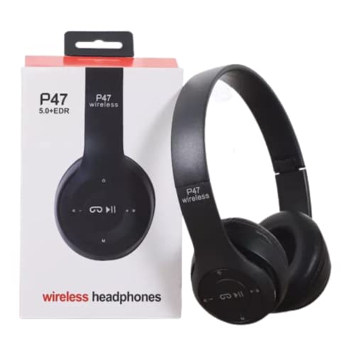 Makrane Auriculares inalambricos P47 Cascos inalambricos Diadema Bluetooth Plegables HiFi con Micrófono y Control de Volumen Eliminación de Ruido. Negro