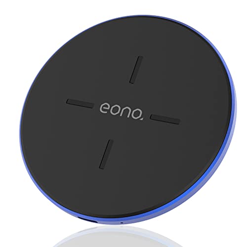 Amazon Brand - Eono Cargador-inalámbrico-Rápido-C1-Cargadores por inducción Qi 15W Wireless Charger para iPhone 13/12 Mini/12 Pro/12 Pro MAX, Galaxy S20/20+/20 Ultra, AirPods Pro(Azul)