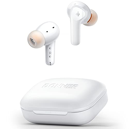 Donner Auriculares Inalámbricos Bluetooth 5.2, Cancelación de Ruido, Bass potentes, Llamadas nítidas con 4 Mic, 32h, App - Sonido Personalizado, Blanco