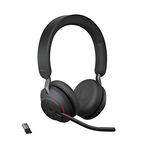 Jabra Evolve2 65 Wireless PC Headset – Noise Cancelling Microsoft Teams Certified Stereo Headphones With Long-Lasting Battery – USB-A Bluetooth Adapter – Black