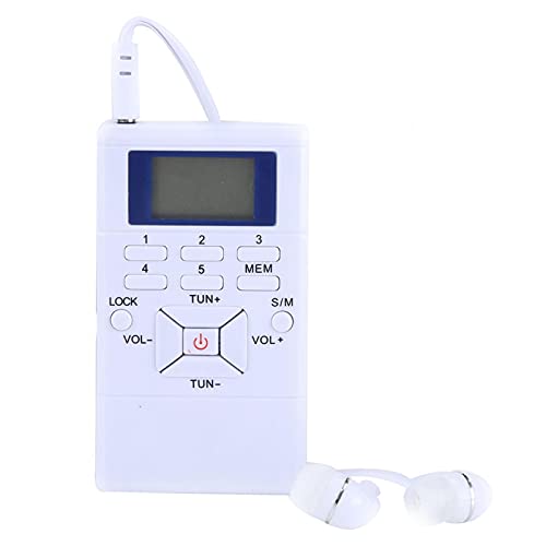 Radio de Bolsillo FM Digital, Mini Receptor inalámbrico de procesamiento de señal Digital de Radio FM LCD portátil con Auricular(Blanco)