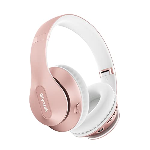 Glynzak Auriculares Inalambricos Bluetooth Rosa Diadema V5.3 Bluetooth 6EQ Modos 65H Tiempo de Reproducción HiFi Estéreo con Micrófono Plegable Auriculares Inalámbricos para Deportivos/PC/TV/iPhone