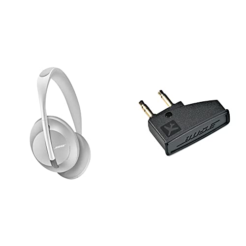 Bose Auriculares inalámbricos Bluetooth Noise Cancelling Headphones 700, con Control por Voz de Alexa, Plata QuietComfort 3 - Adaptador para avión