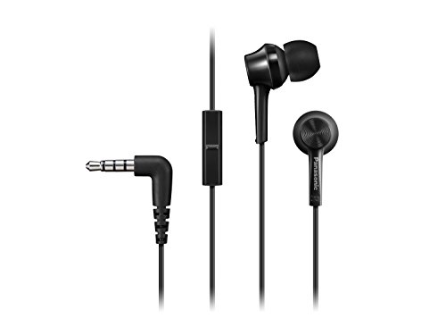 Panasonic RP-TCM115E-K Auriculares Internos de Tipo Canal, Graves Potentes, Micrófono en Línea, Compatibles con Smartphone, Cable de 1,2 m, Negro