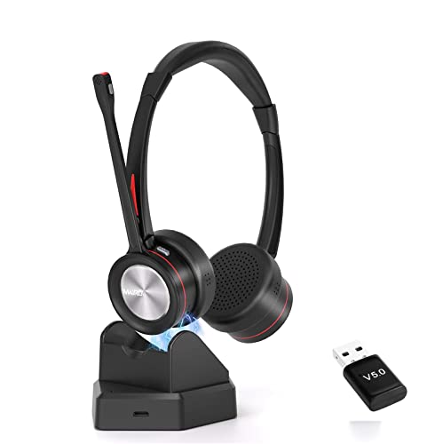 MAIRDI Auriculares inalámbricos con Micrófono Cancelación de Ruido, Cascos inalambricos con Adaptador Bluetooth USB para PC, Cascos inalambricos Ordenador para Oficina，Centro de Llamadas, Teams