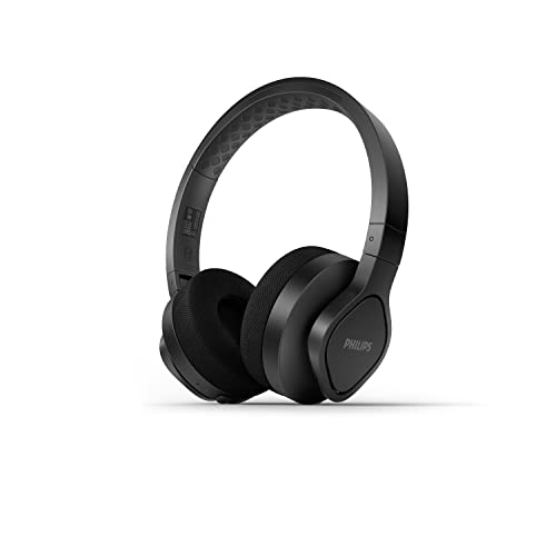 Philips A4216BK/00 Auriculares Deportivos Inalámbricos (De Diadema, 35 Horas de Reproducción, Protección IP55, Almohadillas Refrescantes, Almohadillas Lavables) Negro