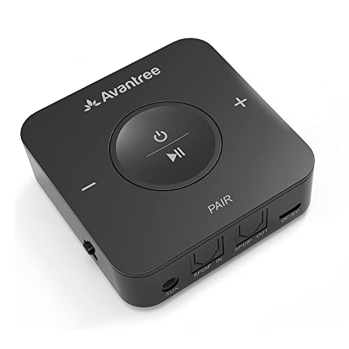 Avantree TC417 aptX Transmisor y Receptor Bluetooth de Baja Latencia, Soporte óptico, Control de Volumen para 3,5mm AUX, RCA, 20h de Tiempo de Reproducción, Adaptador de Audio Inalámbrico para TV