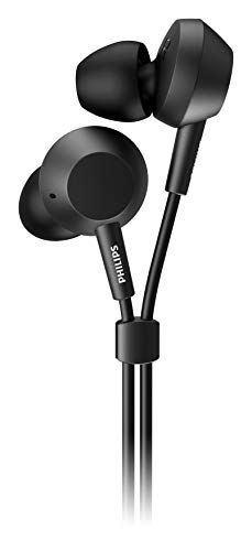 Philips E4105BK/00 Auriculares con micrófono, Auriculares In-Ear (Bass+, Mando a Distancia Integrado, Controladores de neodimio de 10 mm, Cable de 1,2 m) - Color Negro, Modelo 2020/2021