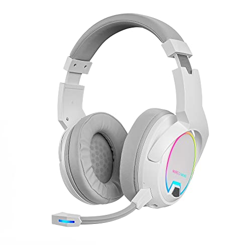 Mars Gaming MHW-100 Blanco, Auriculares Inalámbricos ARGB Flow, Micrófono ENC Extraíble,Cancelación de Ruido Activa ENC + Pasiva, Compatibilidad Universal