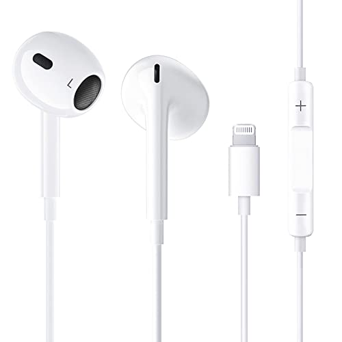 Cascos iPhone Cable 【Certificado MFi Apple】 Lightning Auriculares Aislamiento de Ruido Soporte de Llamadas Compatible con iPhone 14/13/SE/12/11/XS/XS Max/XR/8/7 Admite Todos los Sistemas iOS - Blanco