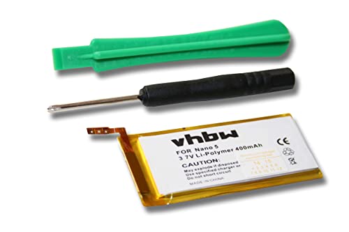 Batería Li-Polymer vhbw 400mAh (3.7V) para MP3 Player iPod Nano 5 A1320 como Apple 616-0467