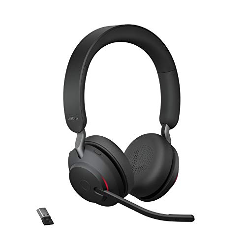 Jabra Evolve2 65 Wireless PC Headset – Noise Cancelling UC Certified Stereo Headphones With Long-Lasting Battery – USB-A Bluetooth Adapter – Black