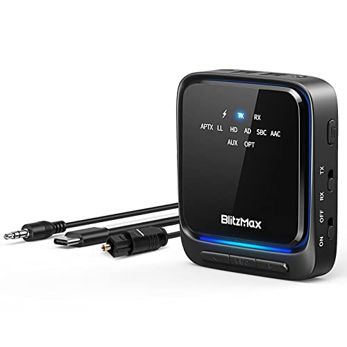 Adaptador Audio Bluetooth 5.2, Transmisor y Receptor Bluetooth, aptX-Adaptive HD Baja Latencia, Conexión Dual, AUX de 3,5mm + RCA + Salida óptica Digital, para TV/PC/Altavoz/Estéreo Hogar/Portátil