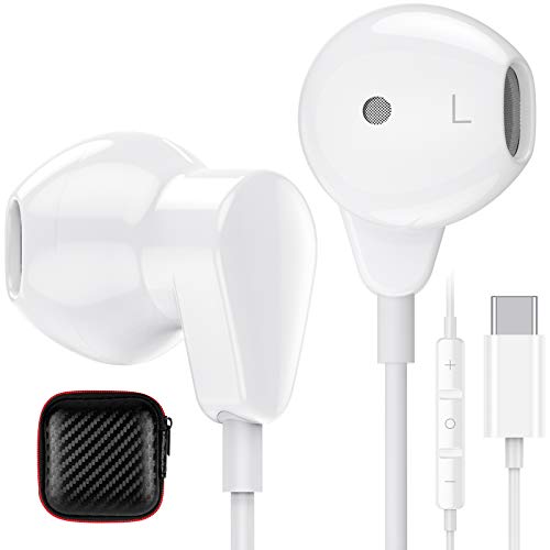 TITACUTE Auriculares USB tipo C con micrófono y control de volumen Hi-Fi, estéreo, para Samsung S21 Ultra S20 FE Huawei P40 P30 Pro Google Pixel 5 4 XL OnePlus 9 Pro 8T Nord