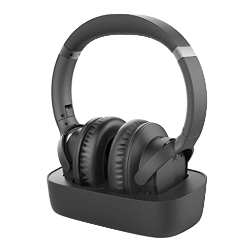 Avantree Ensemble - Auriculares Inalámbricos sobre Oreja para Ver TV Transmisor Bluetooth 5.0 Universalmnt Compatible y Base Carga, Tiempo Reproducción Audio 35H y Sin Retardo Sincronización Labios