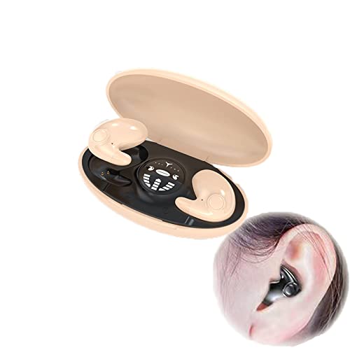 WANWEN Auricular bluetooth inalámbrico invisible, invisible sleep auriculares inalámbricos IPX5 a prueba de agua, control táctil, con caja de carga inalámbrica, cancelación de ruido doble (Beige)