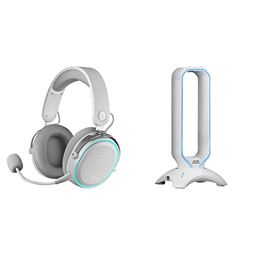 Mars Gaming MHW, Auriculares Inalámbricos, Micrófono Extraíble, Sonido Espacial 7.1, Blanco & Mars Gaming MHHXW, Soporte Cascos Gaming, RGB Flow, 2X USB 2.0, Blanco