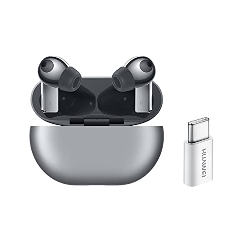 HUAWEI FreeBuds Pro - Auriculares inalámbricos y Adaptador USB-C (Bluetooth, con cancelación inteligente de ruido, sistema de 3 micrófonos, carga inalámbrica rápida) plata