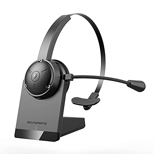 SoundPEATS Auriculares Bluetooth 5.0 con Estación de Carga, Soporte, Micrófono, Videoconferencia, Auriculares Inalámbricos sobre la Oreja, 30 Horas, Oficina, Computadora