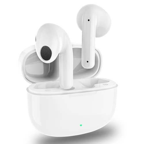 Auriculares Inalambricos, Auriculares Bluetooth 5.1 con Microfono, Cascos Inalambricos Cancelacion de Ruido con HiFi Estéreo, Control Táctil, IPX7 Impermeable, 30 Horas de Reproducción, USB-C, Blanco