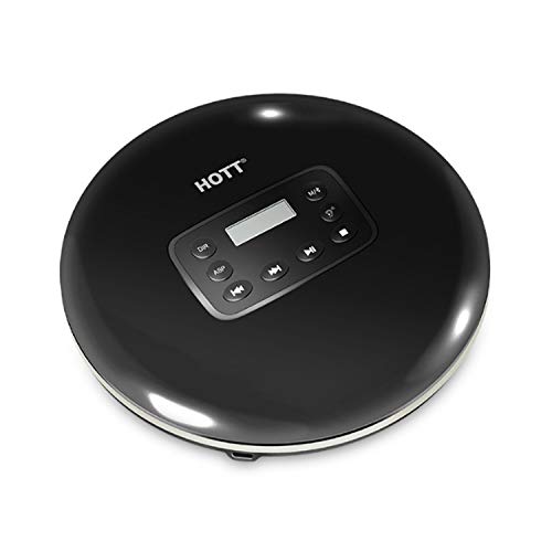 HOTT Reproductor de CD portátil Bluetooth 5.0 Batería recargable incorporada de 1000 mAh, con pantalla LED, protección antisalto, no compatible con Bluetooth del coche (negro)