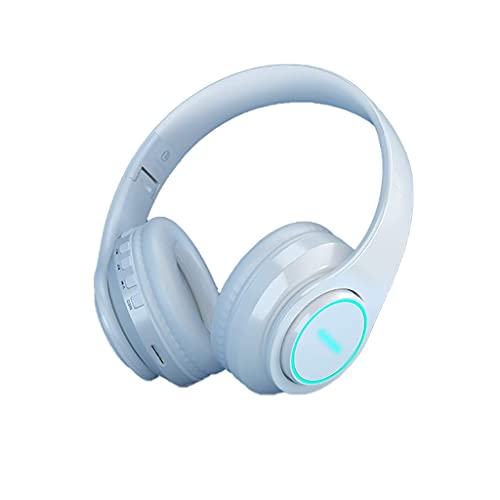 XYLXJ Auriculares para juegos Deep Bass Auriculares inalámbricos sobre el oído Auriculares Bluetooth con siete colores Luz Plegable Micrófono incorporado Auriculares (Color: Rojo) (Azul)