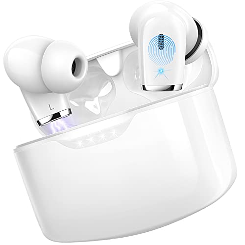 Jesebang Auriculares Inalámbricos 2023, Auriculares Bluetooth 5.3 HiFi Estéreo con HD Microfono, Cascos Inalambricos Bluetooth Reproducción de 40H, IP7 Impermeable, Carga Rápida USB-C, Blanco