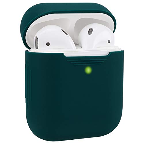 Funda AirPods Silicona Compatible con AirPods 2 & 1, KOKOKA Fundas Protectora de Silicona para AirPods LED Frontal Visible, Funciona con Carga inalámbrica, Dark Green