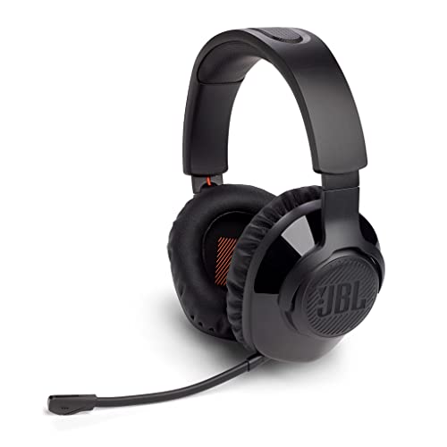 JBL Quantum 350 Auriculares para gamers con un diseño de diadema y micrófono Boom desmontable, tecnología QuantumSURROUND disponible para Windows y conectividad USB, negro