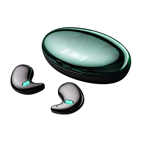 WANWEN Auricular Bluetooth inalámbrico Invisible, Invisible Sleep Auriculares inalámbricos a Prueba de Agua, Control táctil, con Caja de Carga inalámbrica, cancelación de Ruido Doble (Green)