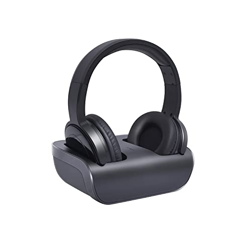 Zanchie Auriculares Inalámbricos para TV con Transmisor Base Carga, On-Ear Cascos Inalambricos Television, Digital ÓPTICO AUX RCA, 10 Horas de batería, Enchufe Y Juegue, Alcance 100 m, Sin Retardo