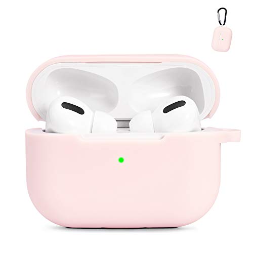 AKABEILA Funda AirPods Pro, Compatible para AirPods Pro 2019 Carcasa Protector Silicona líquida [LED Visible & Carga inalambrica] [con Mosquetón] a Prueba de Choques CoverRosado