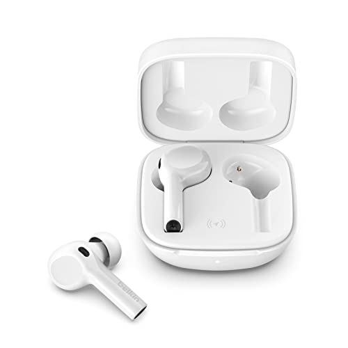 Belkin auriculares inalámbricos Bluetooth, cascos True Wireless SOUNDFORM Freedom con estuche de carga inalámbrica, resistencia IPX5 a las salpicaduras de agua y sudor, iPhone y Android, blancos