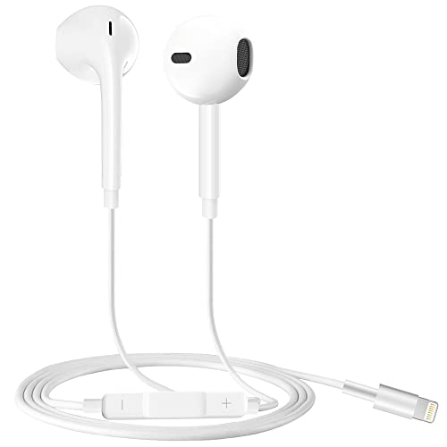 GORPWA Auriculares Lightning iPhone[MFi Certified] Auriculares magnéticos Lightning HiFi con micrófono compatibles con iPhone 14/13/12/11/SE/XS, compatibles con Todos los Sistemas iOS - Blanco