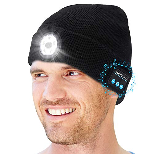 Bluetooth Beanie Hat, 5 LED Beanie Cap Auriculares inalámbricos Sombrero Musical Regalos tecnológicos para Hombres, Mujeres, Adolescentes, niños