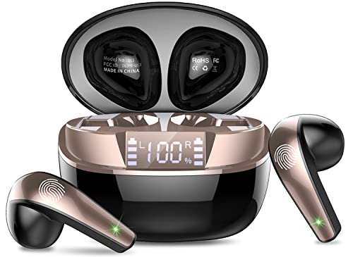 Auriculares Inalámbricos, 2022 Mini Auriculares Bluetooth 5.2 con HD Micrófono, Cascos Inalambricos Sonido Premium Inmersivo, IP7 Impermeables, LED Pantalla, 35H Control Táctil Wireless Earbuds, Negro