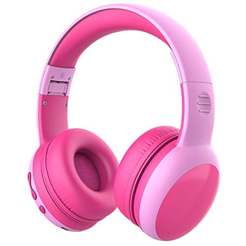 Gorsun Auriculares Bluetooth para niños, Auriculares Plegable para niños con 85dB Volumen Limitado, Auriculares Ajustable y Plegable con micrófono, niñas y niños - Rosa New Version