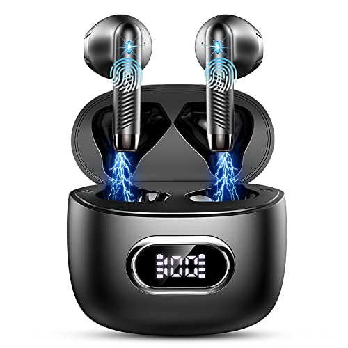 Auriculares Inalámbricos, Auriculares Bluetooth 5.3 HiFi Estéreo con 4 ENC Mic, 42H Cascos Inalambricos Bluetooth, IP7 Impermeable Cancelación de Ruido Auriculares, Pantalla LED, USB-C, Control Táctil