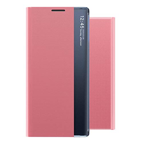 Suhctup Compatible para Huawei P Smart+ 2019 Funda Ventana Smart View,Flip Inteligente Carcasa de Piel Cuero PU Interior PC Antigolpes Adsorción Magnético Soporte Plegable Case,P Smart+ 2019 Oro Rosa