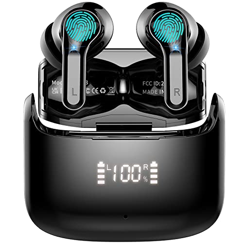 Auriculares Inalámbricos, 2023 Auriculares Bluetooth 5.3 con HD Micrófono, HiFi Estéreo, Cascos Inalambricos Bluetooth Pantalla LED Doble, 40H In-Ear Auriculares IP7 Impermeable, Control Táctil, USB-C