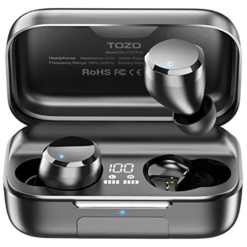 TOZO T12 Pro Auriculares Inalámbricos Bluetooth, Cascos Inalambricos Bluetooth con Qualcomm QCC3040 APTX, 4 Mic CVC8.0 Cancelación de Ruido de Llamada, 2500mAh Estuche de Carga Total Reproducción 160H