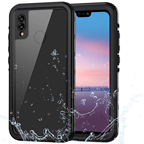 Lanhiem Funda Impermeable Huawei P20 Lite, Carcasa Resistente Al Agua IP68 Certificado [Protección de 360 Grados], Carcasa para Huawei P20 Lite con Protector de Pantalla Incorporado, Negro