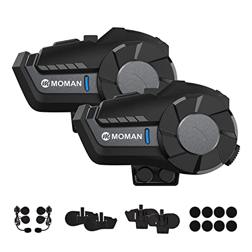 Moman Intercomunicador Casco Moto, H2 Interfono Bluetooth Manos Libres Motociclismo Auriculares Sistema de Comunicación hasta 800M con DSP IP65 Impermeable, Interfono-Moto-Bluetooth-Casco-Auriculares