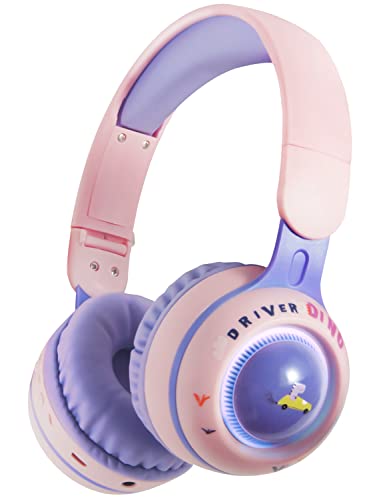 XtenKea Auriculares Bluetooth para Niños con Luz LED y Micrófono Incorporado HD, Auriculares Inalámbricos para Niñas/Niños, Auriculares Plegables on-Ear para Smartphone/Escuela/PC/Kindle (Morado)