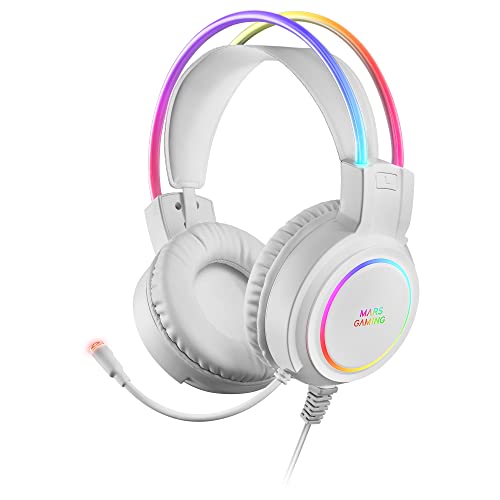 Mars Gaming MHRGB Blanco, Auriculares Chroma RGB Flow, Micrófono Profesional, Sonido Espacial