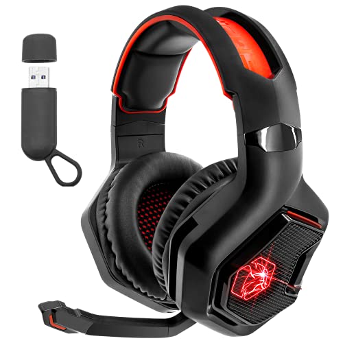 EMPIRE GAMING - WarCry P-W1 Cascos Auriculares Gaming Inalámbrico con Micrófono - PC/PS4/PS5/Xbox/Switch/Mac -2,4 GHz Wireless - Sonido Estéreo Surround -LED Roja