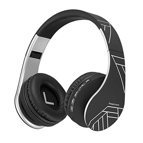 PowerLocus Auriculares Inalámbricos Diadema, Cascos Bluetooth con Micrófono Incorporado, Alta fidelidad Estéreo Plegables Cerrados, Micro SD/TF, FM para Móviles/TV/PC (Negro Plata)