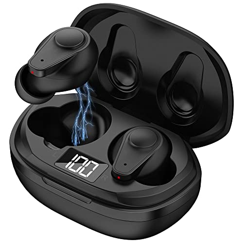 Auriculares inalambricos, Bluetooth 5.1 In-Ear Auriculare, Auriculares Bluetooth con Estuche de Carga y microfono,IPX5 Impermeable, Resistentes al Sudor, Aislamiento de Ruido, Graves Profundos, Negro