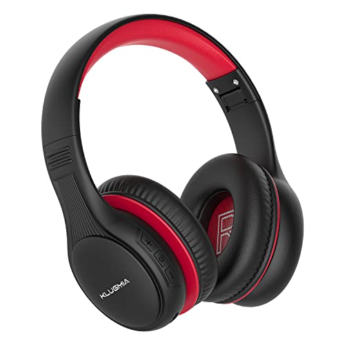 KLUGMIA Auriculares niños inalambricos, Volumen Seguro Limitado a 85/94dB, Sonido estéreo HD, Auriculares inalambricos niños con micrófono, Auriculares niños Plegables, Bluetooth 5.0 (Negro Rojo)