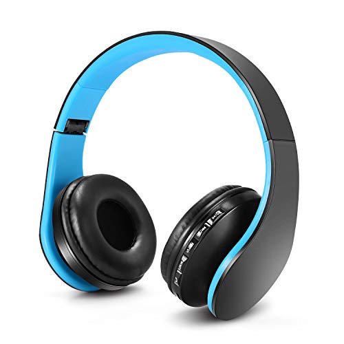 ZAPIG Auriculares Bluetooth para niños, Auriculares Plegable para niños con Volumen Limitado, niñas y niños, Auriculares Ajustable y Plegable con micrófono-Azul Negro